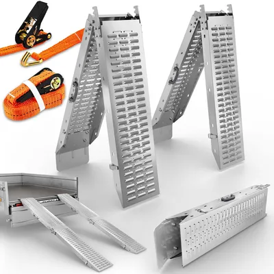 Produktbild von ONBEST Auffahrrampen | klappbar | mit Spanngurte | 2er Set | 400 kg belastbar | Tragegriff 22x160cm | 1,5mm Stahl | PKW