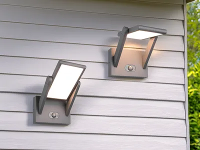 Produktbild von 2er SET schwenkbare Hybrid Außen Wandleuchten mit Strom und Solar Fassadenlampen
