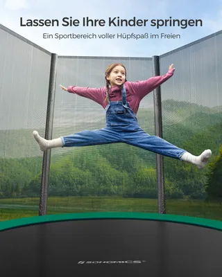 Produktbild von SONGMICS Trampolin Ø 183 cm, Gartentrampolin für Kinder mit Sicherheitsnetz, Randabdeckung, Leiter, 180 cm hohe gerade Stangen, Stahl-Rahmen, Pink
