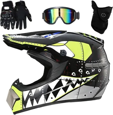 Image de Casque de motocross intégral, aérodynamique, de couleur verte, taille XL, avec visière