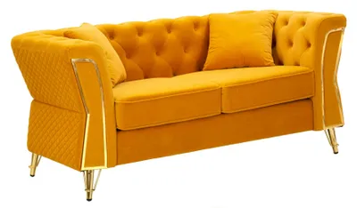 Image de Canapé en métal et velours moutarde avec coussins cm 162x83x76