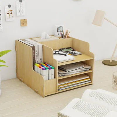 Image de Boîte de rangement en bois à 3 compartiments pour bureau
