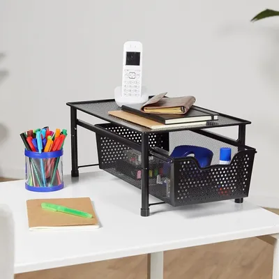 Obrázok produktu pre Kuchynský organizér, stohovateľný organizér do skrinky, kov, kúpeľňa, strieborný