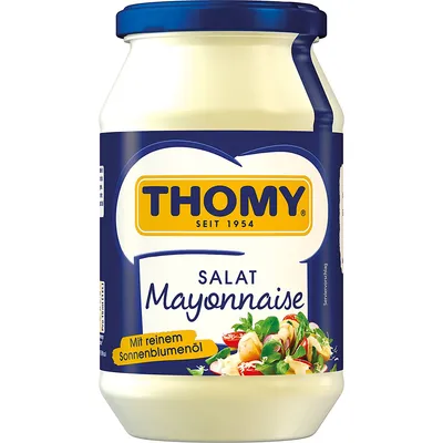 A jar of Thomy Salat Mayonnaise is shown against a white background.