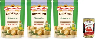 Produktbild von 3x Panealba Crostini Rosmarino Nicht frittierte Rosmarin-Crostini 100gr + Italian Gourmet polpa 400g