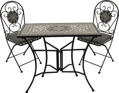 Produktbild von Bistroset Gartenset 3-teilig Eisen + Mosaik grau