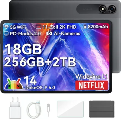 Produktbild von Blackview Tab9 WiFi Android 14 Tablet 11 Zoll 2K FHD+ Großes Display, 18GB + 256GB (2TB) Octa-Core T606 Widevine L1 Gaming 13MP 5MP 8200mAh Akku