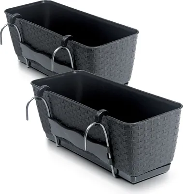 Produktbild von Blumenkasten RATOLLA für Balkon Geländer Rattan - 2 Stück / ca. 40 cm - Farbe: anthrazit (klein / 2 Stück)