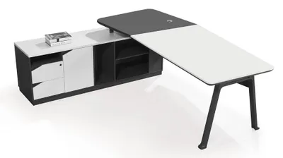 Image de Mobilier de bureau : bureau de direction, bureau de cadre, bureau de travail CAROLINA, version gauche, blanc-anthracite