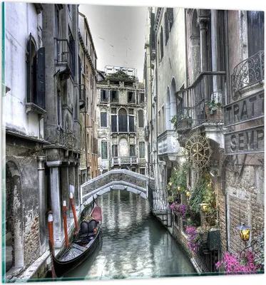 Produktbild von Bilder auf glas - Venedig Brücke Wasser - 50x50cm - Glasbilder - Wandbilder - Kunstdruck - zum Aufhängen bereit - Wanddekoration aus Glas - Glas Bilder - Wandbild auf Glas - Einteilig - GAC50x50-3522