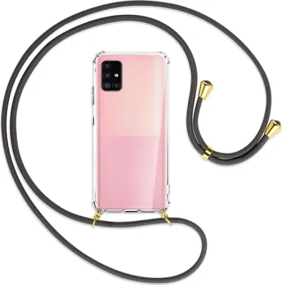 Produktbild von Handykette Backcover-Schutzhülle mit Band (Metall goldfarben) für Samsung Galaxy A51 5G (A516) - dunkelgrau