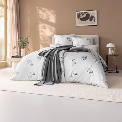 Produktbild von Estella Mako-Satin Bettwäsche Dogs silber 155x220 cm + 80x80 cm + 40x80 cm