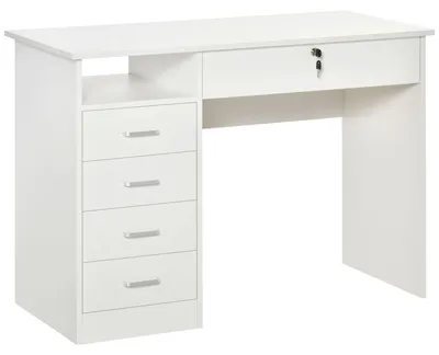 Immagine prodotto di Scrivania da Ufficio 110x50x76 cm 5 Cassetti in Legno Bianco