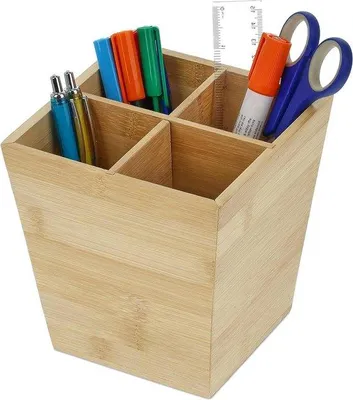 Produktbild von Famanu Stiftehalter mit 4 Fächern - Büro Organizer - H x B x T: 15,5 x 14,5 x 14,5 cm - Natur - Büroaccessoires