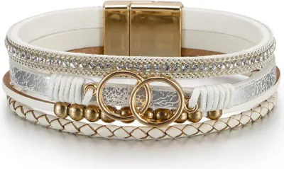 Produktbild von Boho-Armband für Damen, weißes , 19,5 cm, goldfarbener Magnet