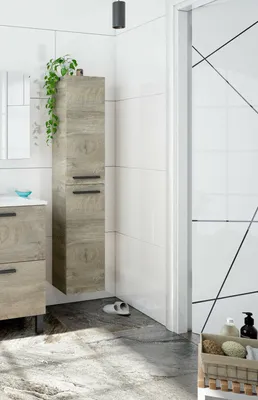 Produktbild von Badezimmersäule Dabado, Säulenschrank für Badezimmer mit 2 Türen, Hängeschrank mit 2 Einlegeböden, 30x25h150 cm, Eiche