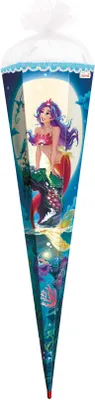 Produktbild von ROTH Schultüte groß Magische Meerjungfrau 85 cm Folie Paillettenborte eckig Rot(h)-Spitze Tüllverschluss Zuckertüte Schulanfang