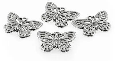 Produktbild von Vintageparts Anhänger Schmetterling Metalllegierung antik Silber 17 x 24 mm, 6 Stück
