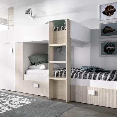Immagine prodotto di Dmora Composizione Camera da Letto Araba 111x271x150h cm Bianco Rovere, Reversibile 2 Cassetti
