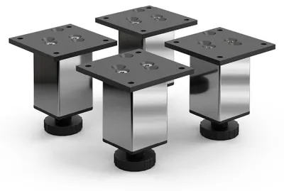 Produktbild von 4er Set sossai Höhenverstellbare Aluminium Möbelfüße 80mm in Chrom Schrankfüße Sockelfüße