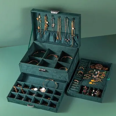 Produktbild von Große Schmuckkiste aus Metall für viele Ohrstecker und Ketten.