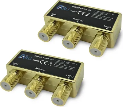 Produktbild von 2x ARLI DiSEqC Schalter 2/1 vergoldet – Umschalter für 2 LNBs mit Wetterschutz | DVB-S2 UHD 4K HDTV