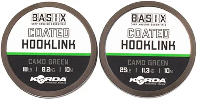Produktbild von Korda Basix Coated Hooklink Camo Green - 10m Vorfachschnur, Tragkraft:25lb / 11.3kg