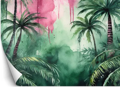 Produktbild von Vlies fototapete Aquarell Palmen im Dschungel 300x210 cm Feeby Grün inkl. Kleber einfache Montage