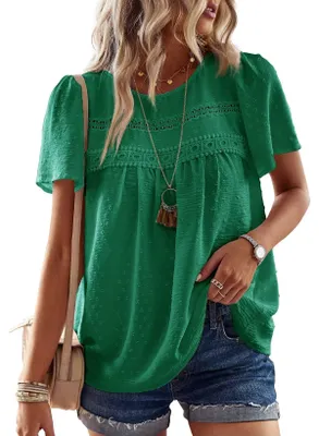 Produktbild von TUUHAW Bluse Damen Sommer Boho Top Kurzarm Oberteile Smaragdgrün S