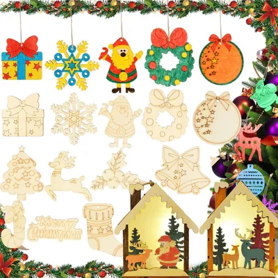 Image de Attaches pour sapin de Noël en bois à peindre, lot de 12