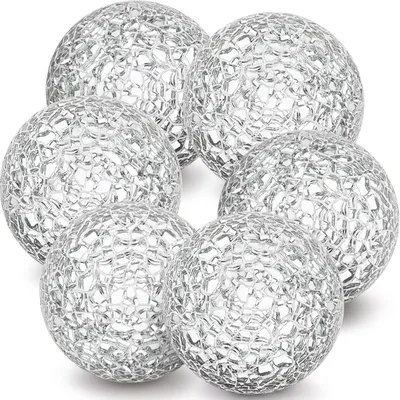 Produktbild von Solidchoice – Set mit 6 dekorativen Glasbällen, 6 cm Durchmesser, Silberfarbe