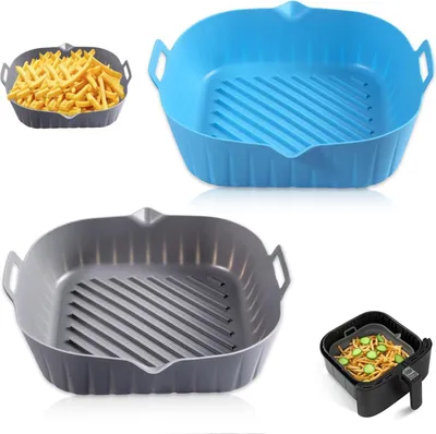 Obrázek produktu pro Silikonové vložky, čtvercové, 22 cm, 2 kusy, nepřilnavé, bezpečné pro potraviny, opakovaně použitelné, silikonové, hrnec, plech na pečení, koš, mísa, trouba, fritéza, příslušenství