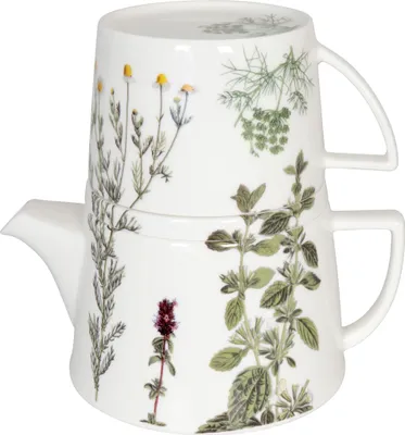 Produktbild von Könitz Tea For Me Kräuter Kanne mit Deckel und Becher, Teekanne, Teebereiter, Bone China, 11 5 976 2135