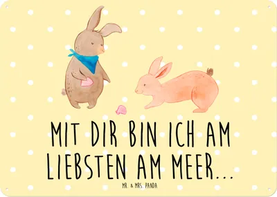 Produktbild von Mr. & Mrs. Panda Schild Hasen Muschel DIN A5 - Gelb Pastell - Geschenk, Bruder, Meer, Muscheln, Metallschild, BFF, tafel, Strand, Freundin, Blechschild, Wandbild