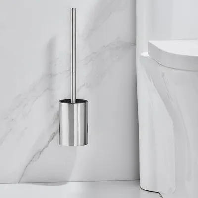Image de Brosse de toilettes avec support – Brosse de toilettes en acier inoxydable avec support mural et 2 têtes de brosse souples et autocollantes (kit de brosse de toilettes, argent brossé)