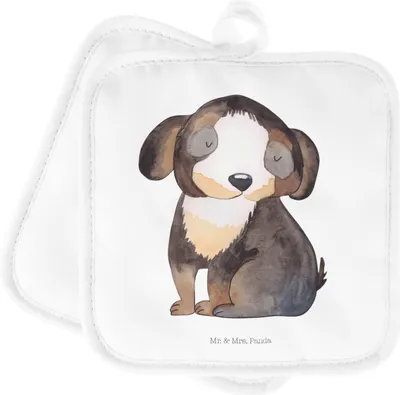 Produktbild von Mr. & Mrs. Panda Topflappen Hund Entspannen - Weiß - Geschenk, Liebe, Schwarzer, Süß, Entspannt, Topfuntersetzer, Sprüche, Set, Kochlappen, topfhalter, Ofenlappen