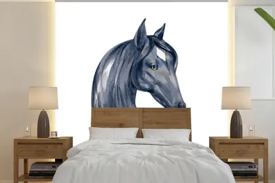 Produktbild von MuchoWow® Fototapete für Wohnzimmer oder Schlafzimmer Wandtapete Vinyl Motivtapete Pferd - Aquarell - Kopf - Mädchen - Kinder - Mädchen - 240x240 cm - Schlafzimmer-Tapete