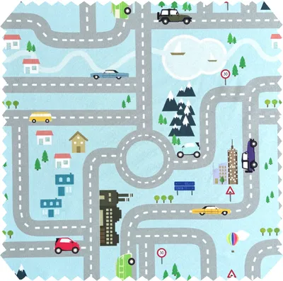 Produktbild von novely® HANAU AUTO - Dekostoff mit Auto- und Straßenmotiv - Robuster Möbelstoff - Pflegeleichte Meterware 1lfm - Farbe: 06 Hellblau