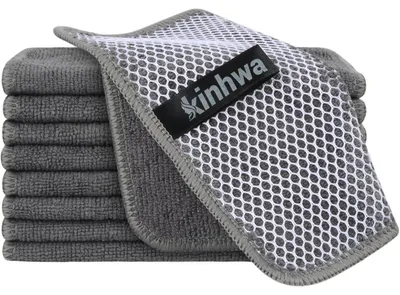 Productafbeelding van Microvezel schoonmaakdoekjes met schurende kant, 18 x 18 cm, grijs, 9 stuks