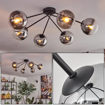 Produktbild von Cesaro Deckenlampe aus Metall/Glas in Schwarz/Rauchfarben/Klar