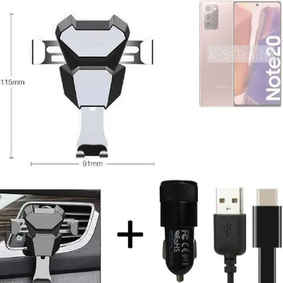 Produktbild von K-S-Trade Lüftungsschlitz Halterung kompatibel mit Samsung Galaxy Note20 LTE Lüftungshalterung Lüftungsgitter schwarz-silber Auto-Halterung