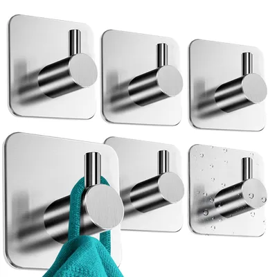Immagine prodotto di Portasciugamani autoadesivo - Acciaio inox - Set di 6 ganci - Senza trapano