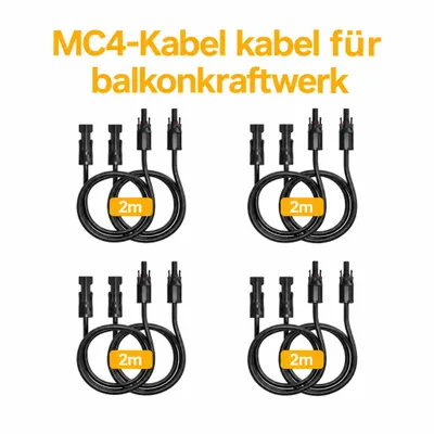 Produktbild von Powerness Solarpanel-Verlängerungskabel mit MC4-Stecker - MC4 Solarkabel - 2m, 4mm– 4 Sätze (8 Stück), 0% MwSt