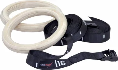 Produktbild von Lifemaxx Crossmaxx Hölzerne Crossfit Ringe mit verstellbaren Gurten