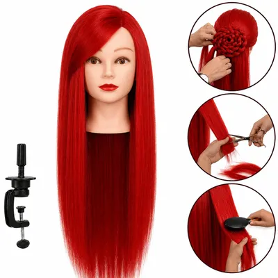 Immagine prodotto di Testa manichino per acconciature 70 cm con capelli termici e treppiede, Immagine generata dall'IA