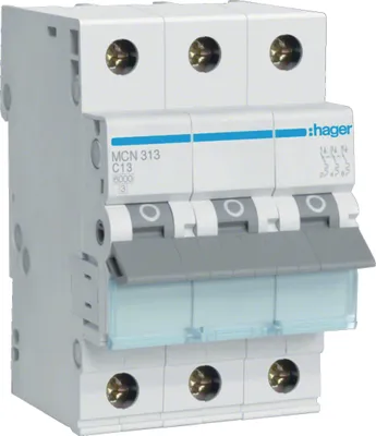 Immagine prodotto di Interruttore LS Hager a 3 poli 6 kA caratteristica C 13 A 3 moduli Hager MCN313, 1 pz.