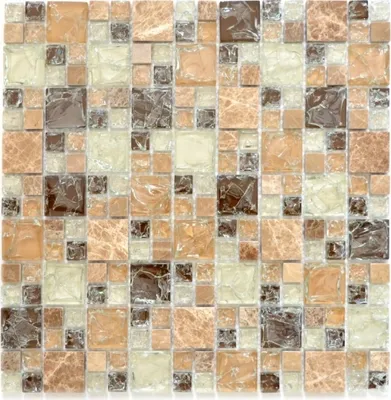Produktbild von Mosaikfliese Transluzent hellbraun Kombination Glasmosaik Crystal Stein emperador hell MOS87-K1453_f