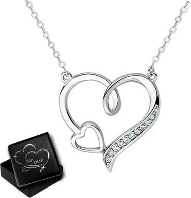Produktbild von Damen Herz Halskette echt 925 Silber mit Anhänger für Frauen Kette Herzkette Schmuck Geschenk für Ehefrau Freundin Weihnachten K864+V12