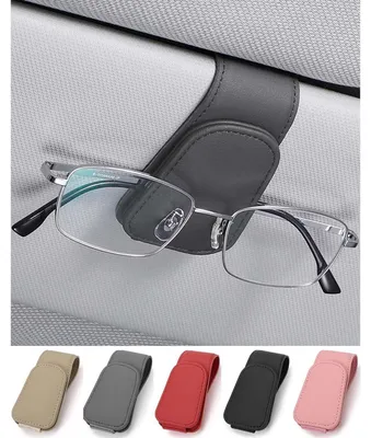 Produktbild von Brillenhalter für Auto Sonnenblende, Leder, Ticket-Kartenclip, Grau, 9.5cm x 4.5cm