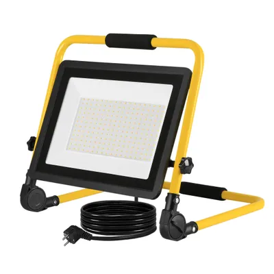 Zdjęcie produktu dla LARS360, reflektor LED o mocy 200W, barwa ciepła (2800–3200K), z regulowanym statywem i kablem zasilającym o długości 3 metry. Lampka robocza do warsztatu, garażu i placu budowy